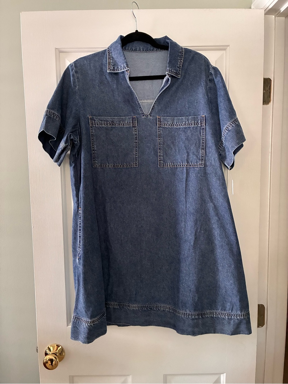 Denim Dress with Chest Pockets - Blue